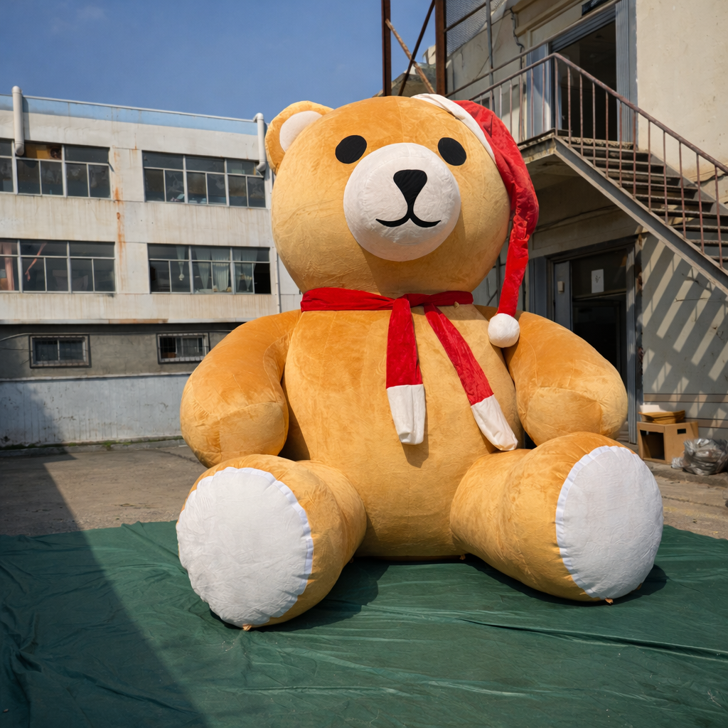 Ourson gonflable géant "effet peluche"